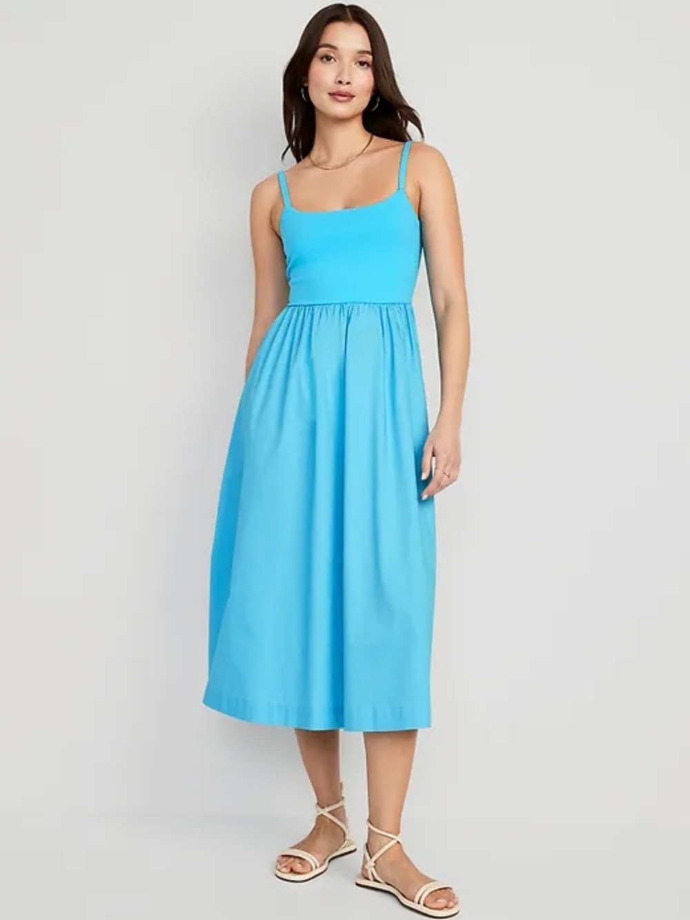 Old Navy Women’s Blue Fit and Flare Combination Midi Dress (100% Cotton Skirt)